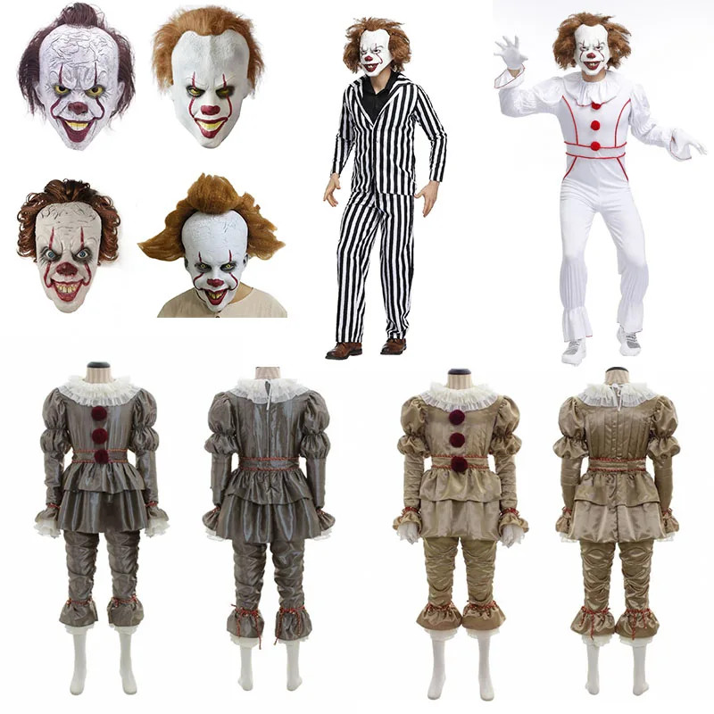 Movie Chapter Two Pennywise Cosplay Costume Clown Halloween Costumes Gloves Mask Adult Kids cosplay halloween cos |
