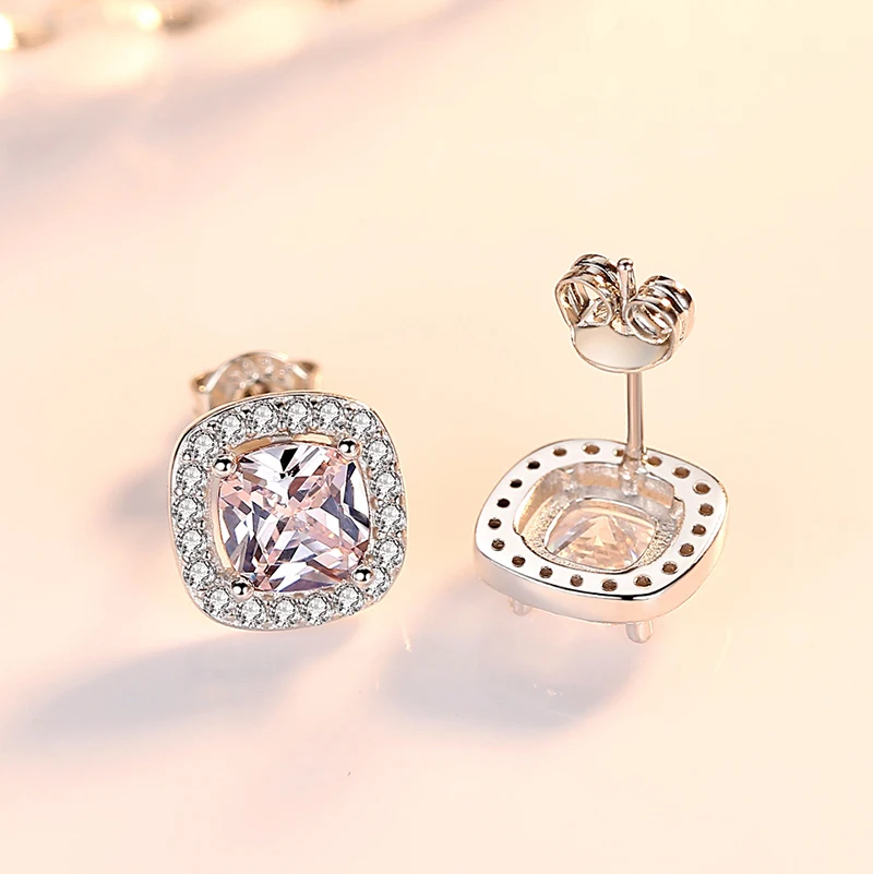 100% Стерлинговое Серебро 925 пробы роскошные квадратные циркониевые серьги