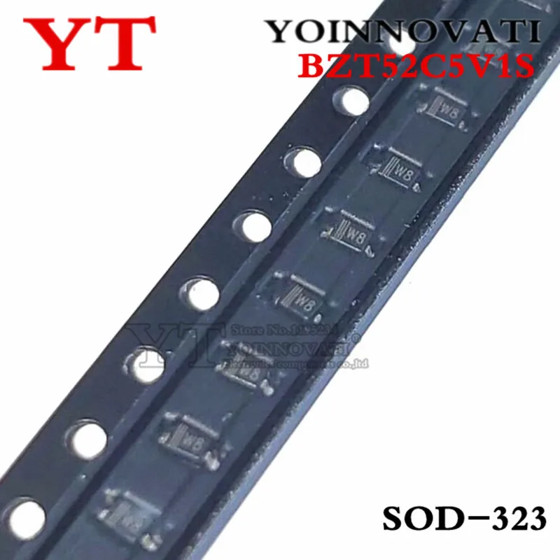 100 шт./лот SMD Диод Зенера 5V1 SOD 323 0805 0 25 Вт диод BZT52C5V1S MM3Z5V1 W8 новый