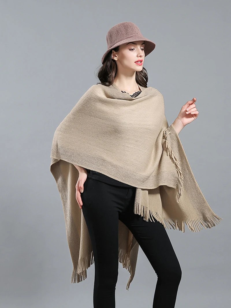 Женская мода Ретро стиль пончо с кисточками шаль накидка кардиганы зимняя