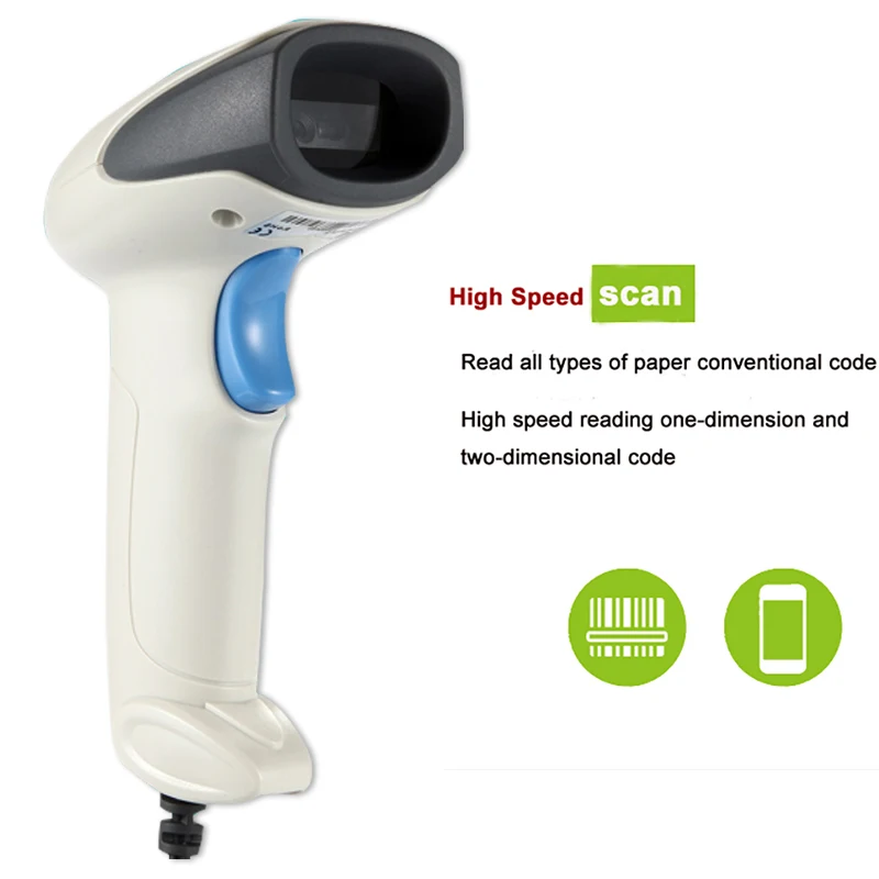 Ручной сканер штрих-кодов 2D проводной 1D/2D QR медицинский белый считыватель для