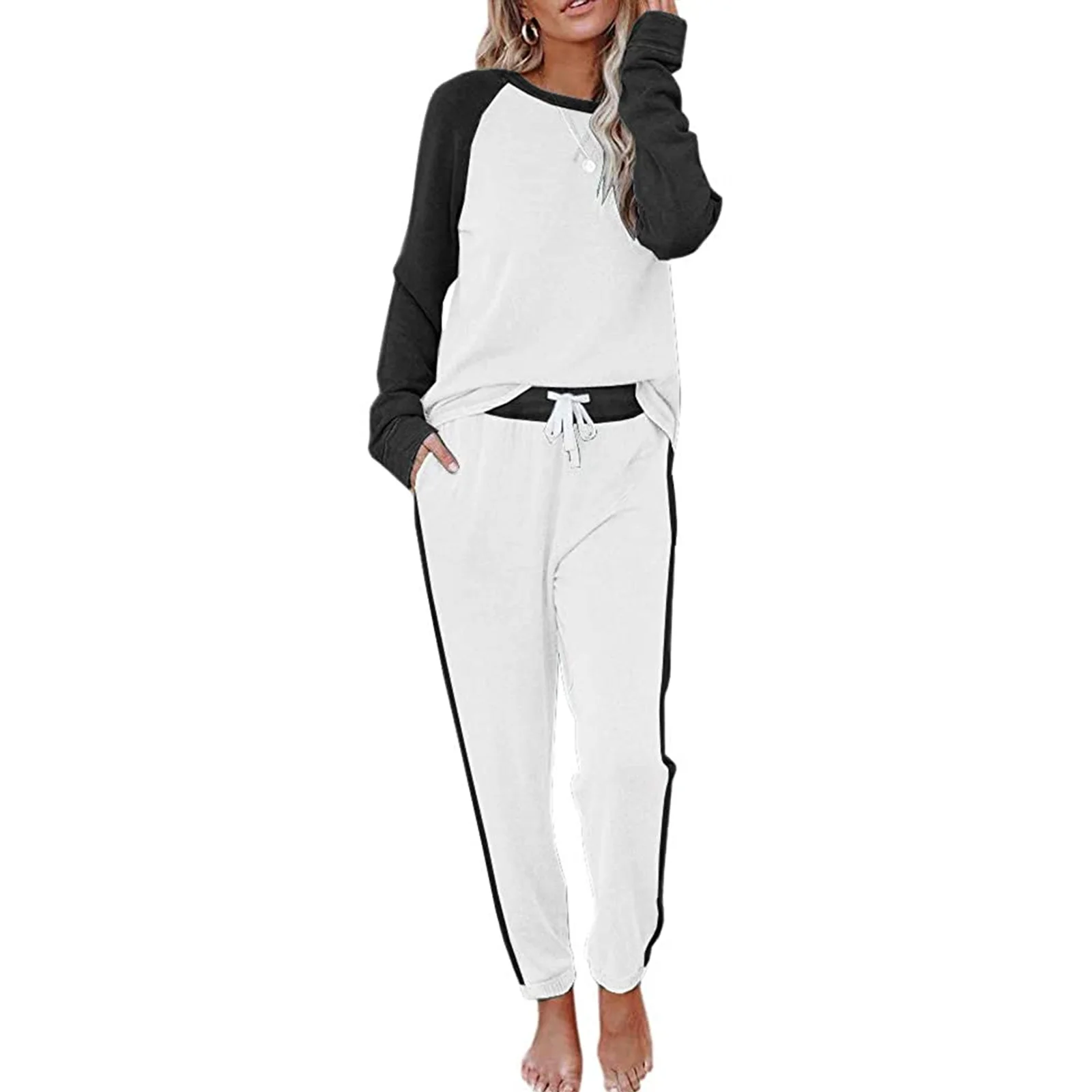 

Женский спортивный костюм из 2 предметов, топ с круглым вырезом и длинные брюки, 2021