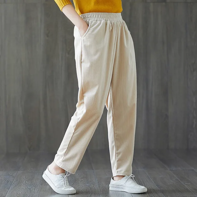 Женские вельветовые брюки размера плюс винтажные осенне зимние повседневные