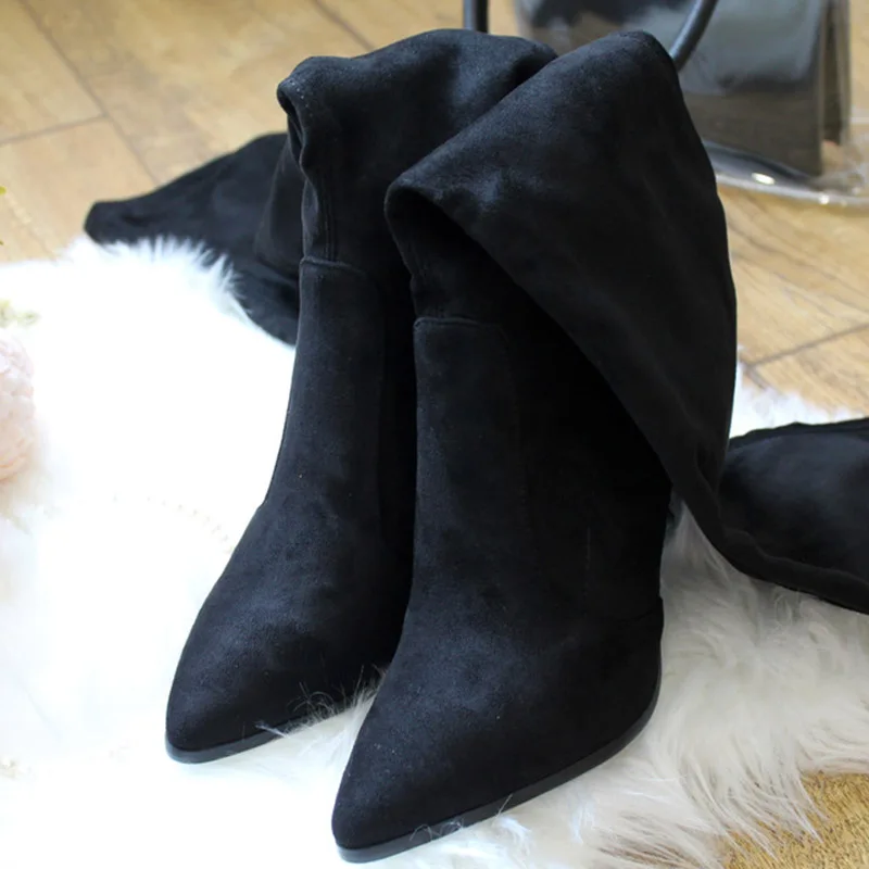 RIZABINA Autumn Winter Women Boots Long Stretch Slim Thigh High Boots Fashion Over The Knee Boots High Heels Shoes Size 34-43