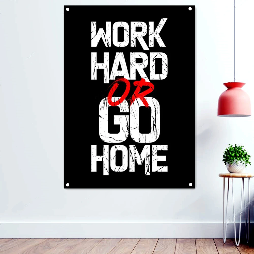 

Плакат на стену «WORK HARD OR GO HOME», вдохновляющий мотивационный постер для тренировок, Висячие картины с флагом, Декор для дома