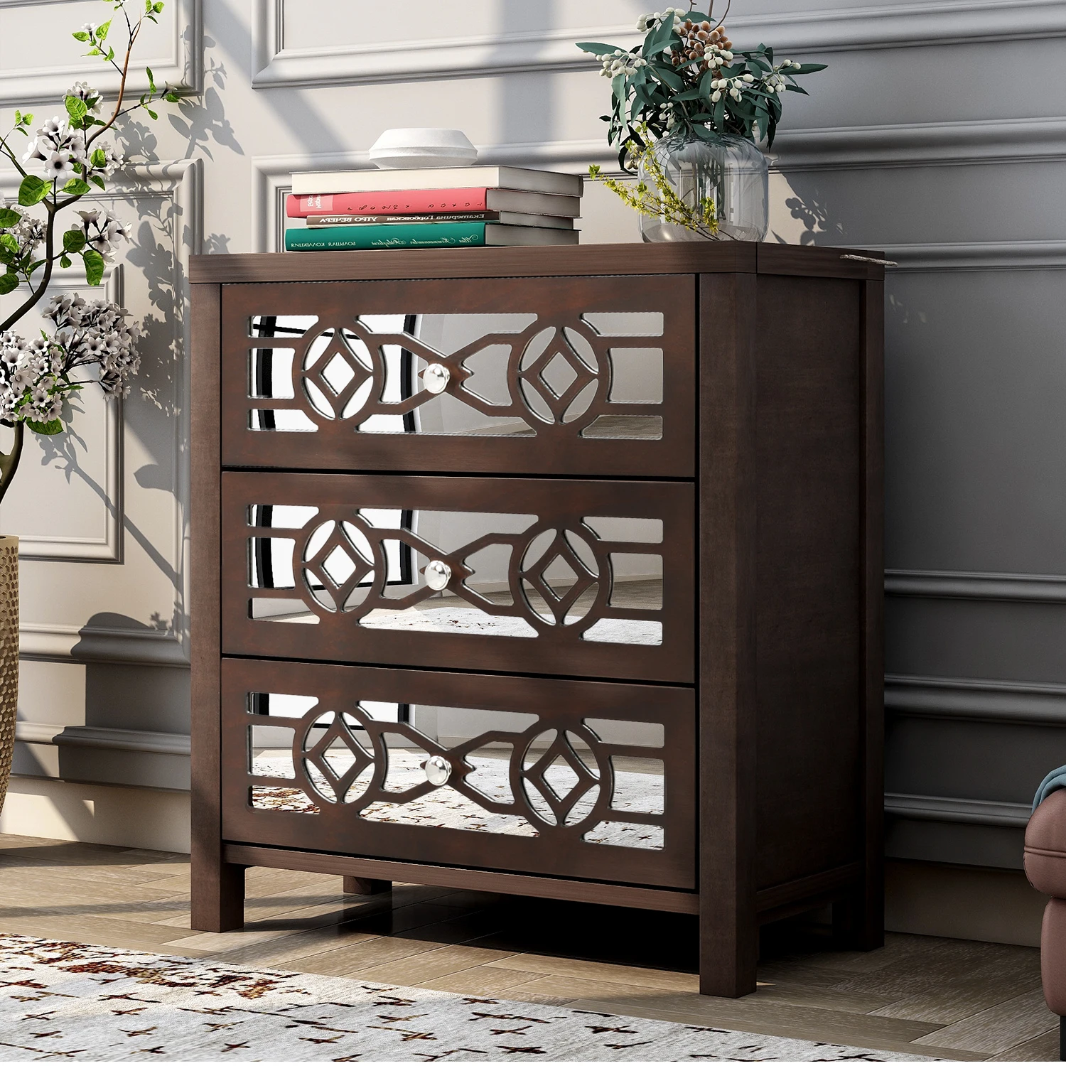 

Wooden Storage Cabinet With 3 Drawers Sofa Desk Side Table Simple Endtable Bedroom Nightsand