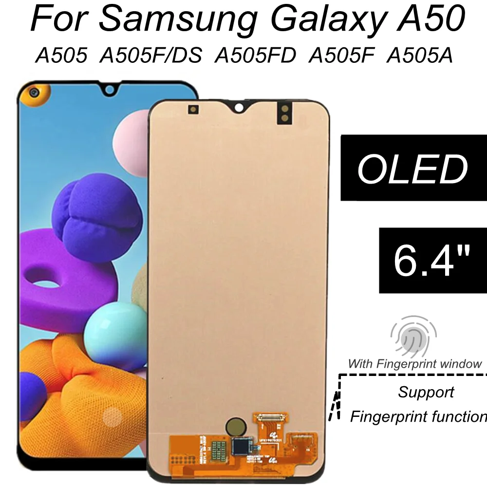 

6.4" OLED For Samsung Galaxy A50 2019 A505 A505F/DS A505FD A505F A505A Touch Screen Digitizer Assembly A50 LCD