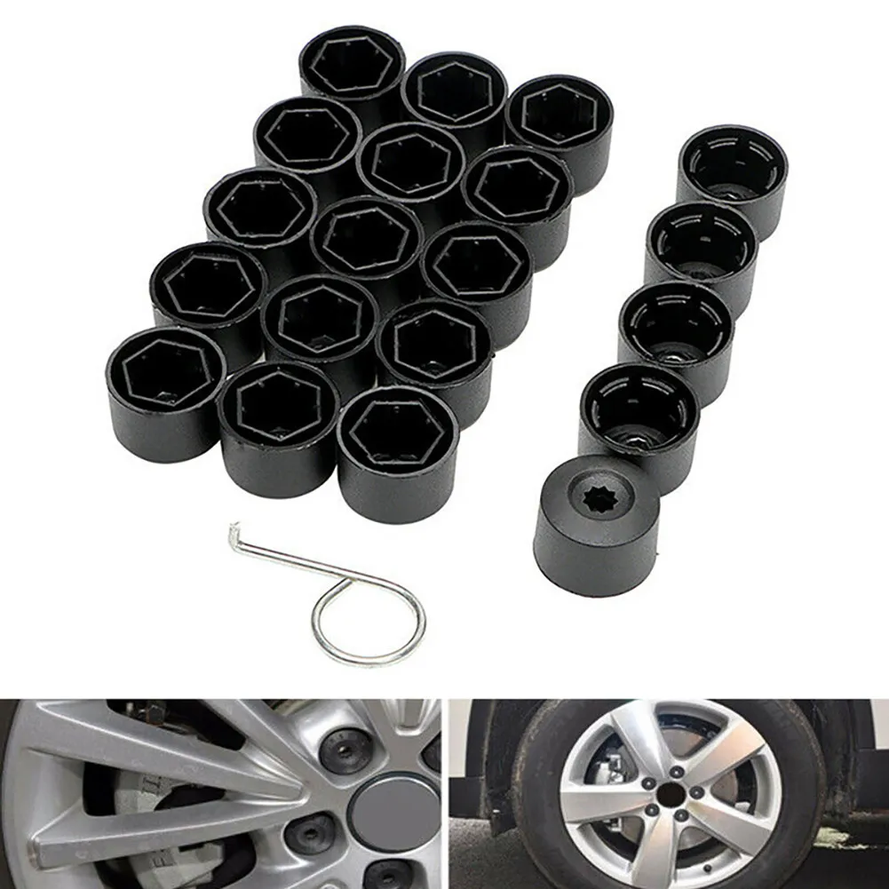 

20X Wheel Bolt Nut Cap Covers For Golf Bora Passat Jett/A 17mm Lug Sockets Vehicles Black Plastic T44 Car Wheel Lug Nut