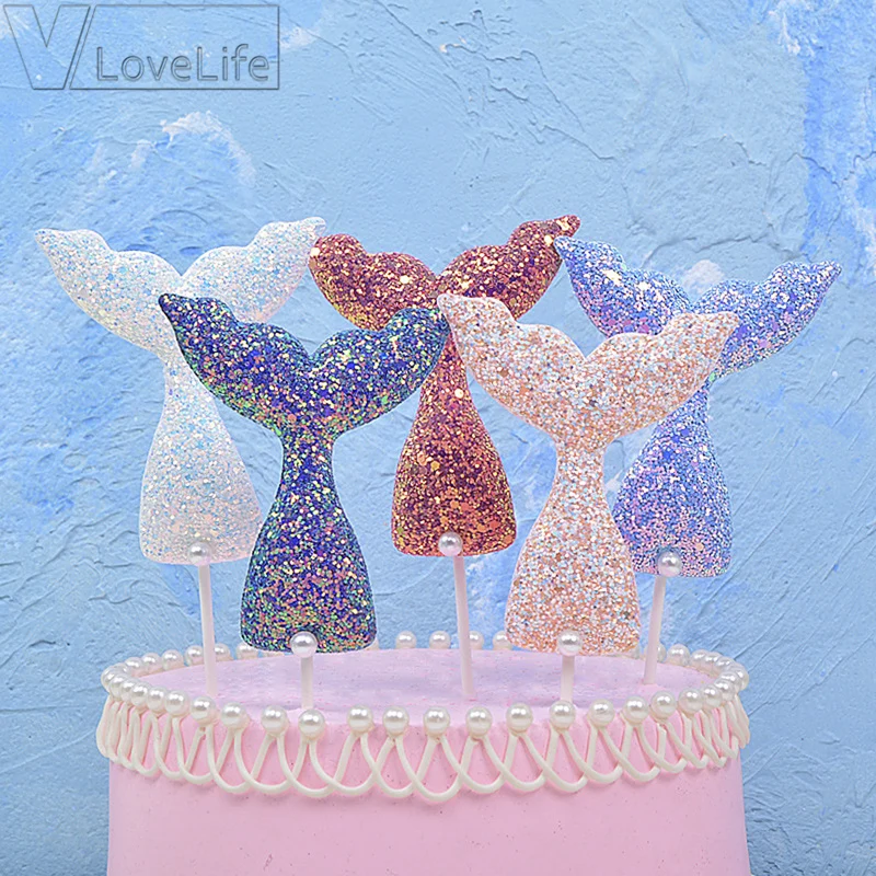 Красочные Блестки Русалка хвост кекс топперы морской медиаторы Свадебная