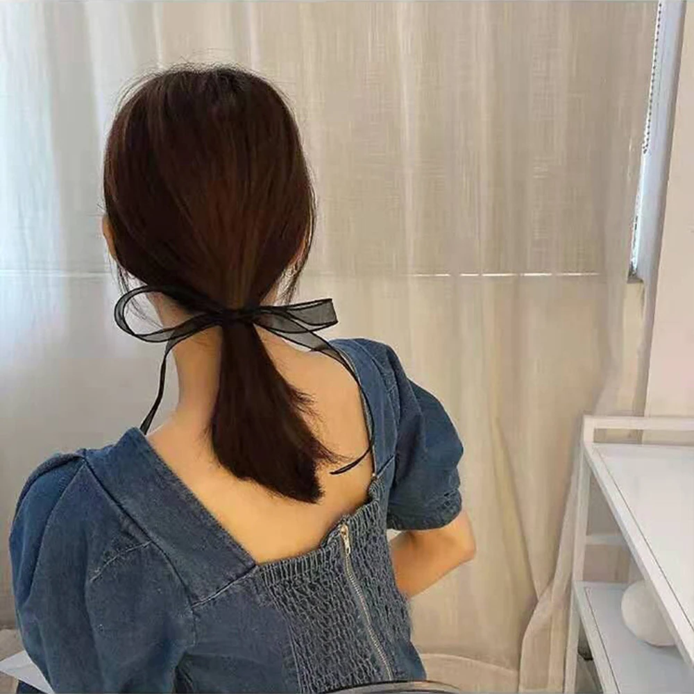 

Trendy Temperament Pearl Black Gauze Hair Tie For Women New Fashion Korean Elastic Ribbon Style Hair Bands Bridal Headwear