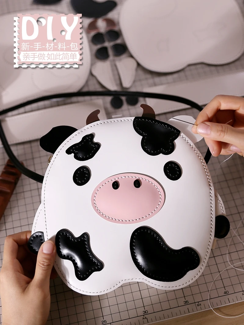 

Original self - made bag handmade net red DIY material bag cute cartoon single shoulder diagonal leather bag