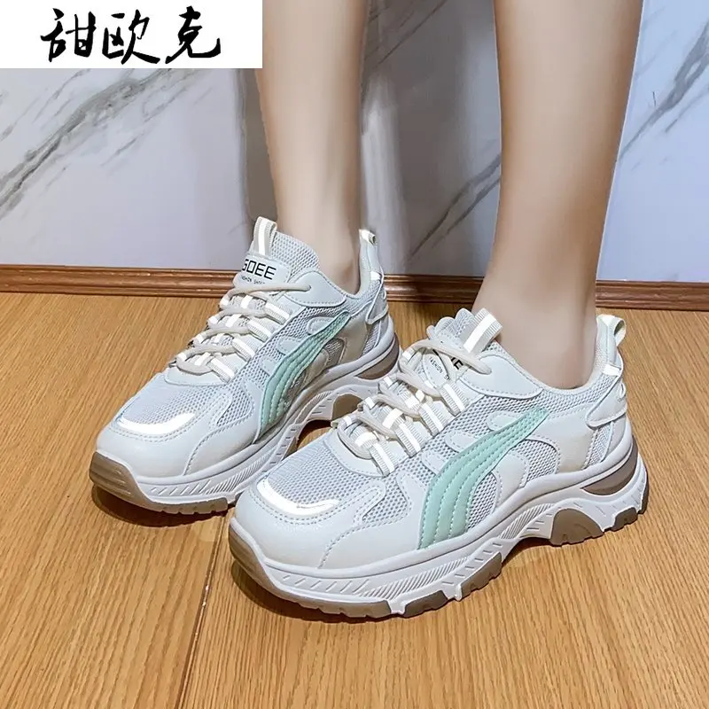 

2021 Spring Autumn New Fashion Woman Mesh Breathable Sneaker Lace-up Mixed Color Woman Casual Vulcanized Shoes Walking Comfort