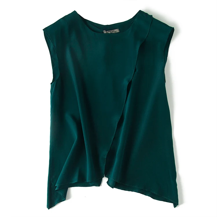 Темно-зеленая шелковая блузка 100% натуральный шелк Женские Элегантные рубашки