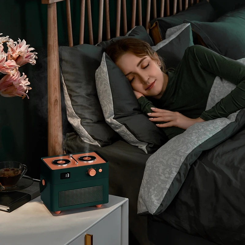 

Hot Home Air Humidifier Retro Record Player Humidifier Double Nozzle Cool Mist Heavy Fog Ultrasonic USB Humidificador Green