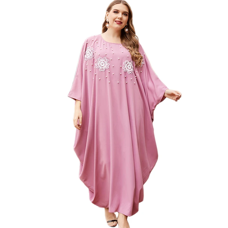 Абайя кафтан, мусульманское женское длинное платье с вышивкой и бисером, арабское Макси-Платье, свободное платье большого размера, кафтан с ...