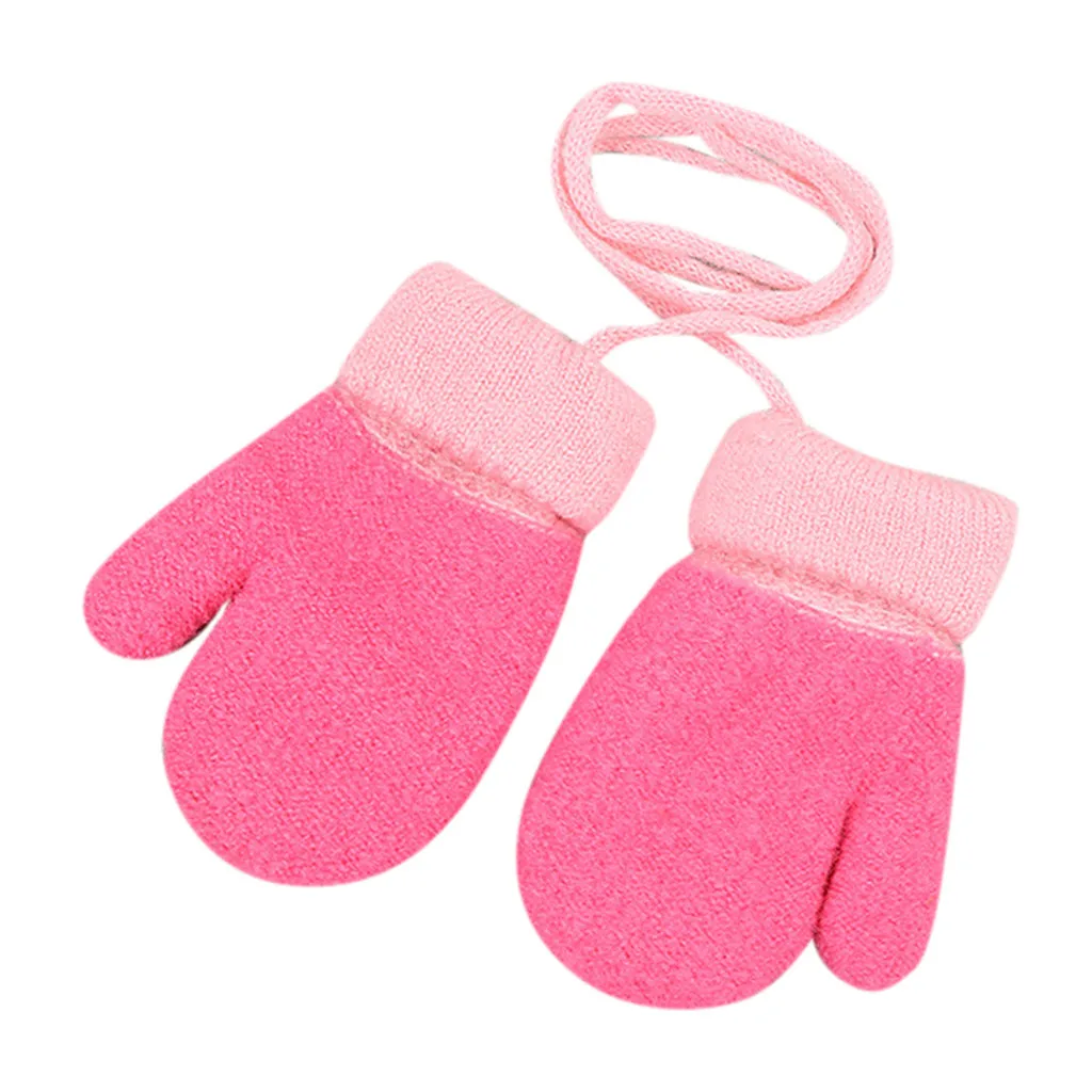 Детские вязаные перчатки для мальчиков и девочек Зимний милый твердый подвесной