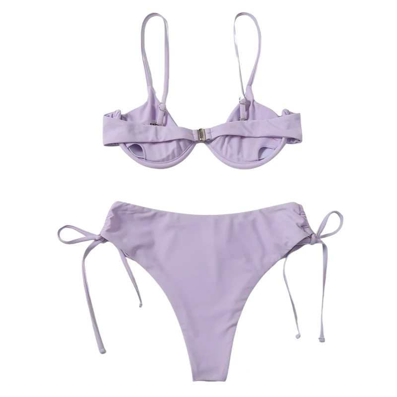 

2021 Fashion Ladies Summer Split Swimwear Set Women Simple Style Solid Color High Waist Lace Up Bikini Sexy Backless Swimsuit