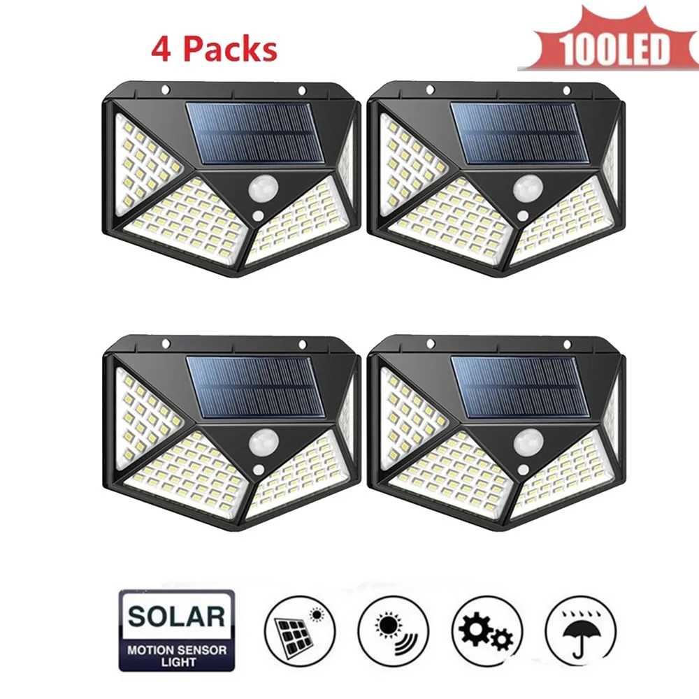 

4pcs 100LED Solar Lights Outdoor Motion Sensor Wall Sconces Light with Remote Control Lamp Security Lighting For Garden Wall 4 s