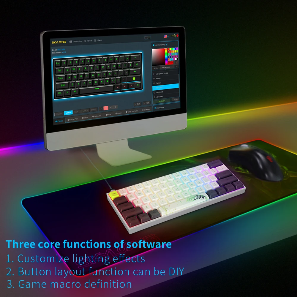 SK61 60% механическая клавиатура на заказ RGB оптический переключатель светодиоды