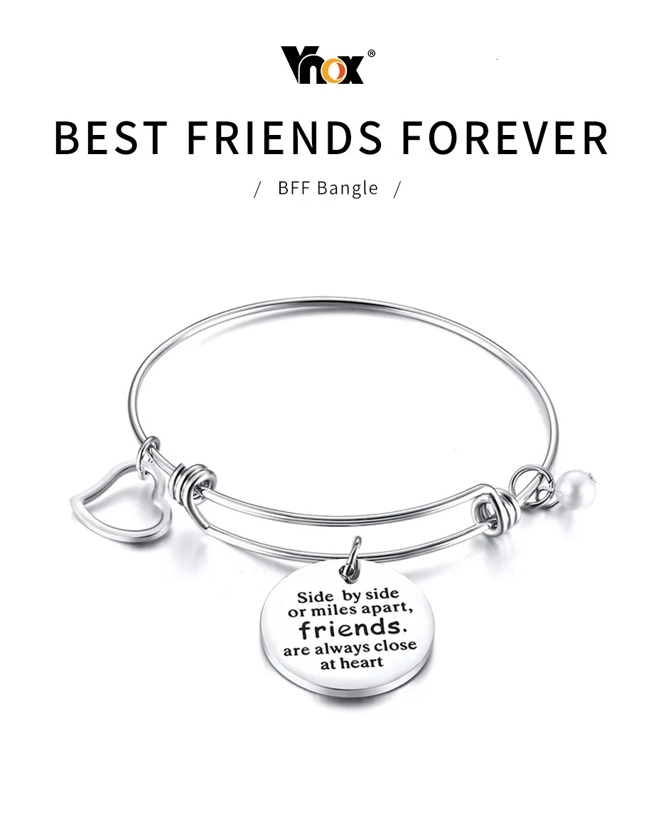 Vnox монета сердце талисманы манжеты браслеты для женщин BFF браслет из нержавеющей стали антиаллергенный классический браслет