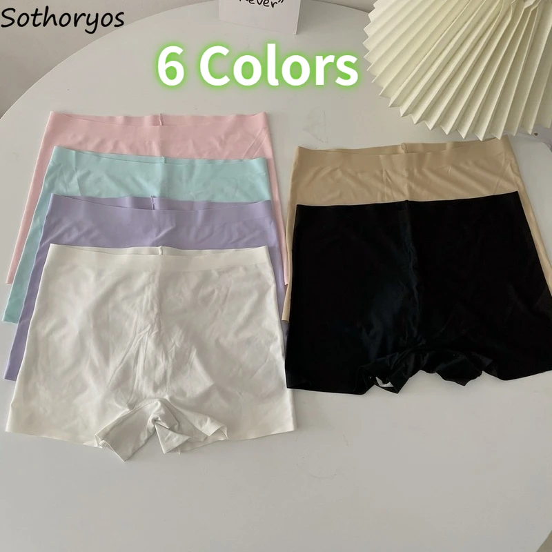

Sleep Bottoms Women Ice-silk Summer Solid Seamless Shorts Thin Breathable Soft Sleepwear Ladies Student Safety Summer Homewear