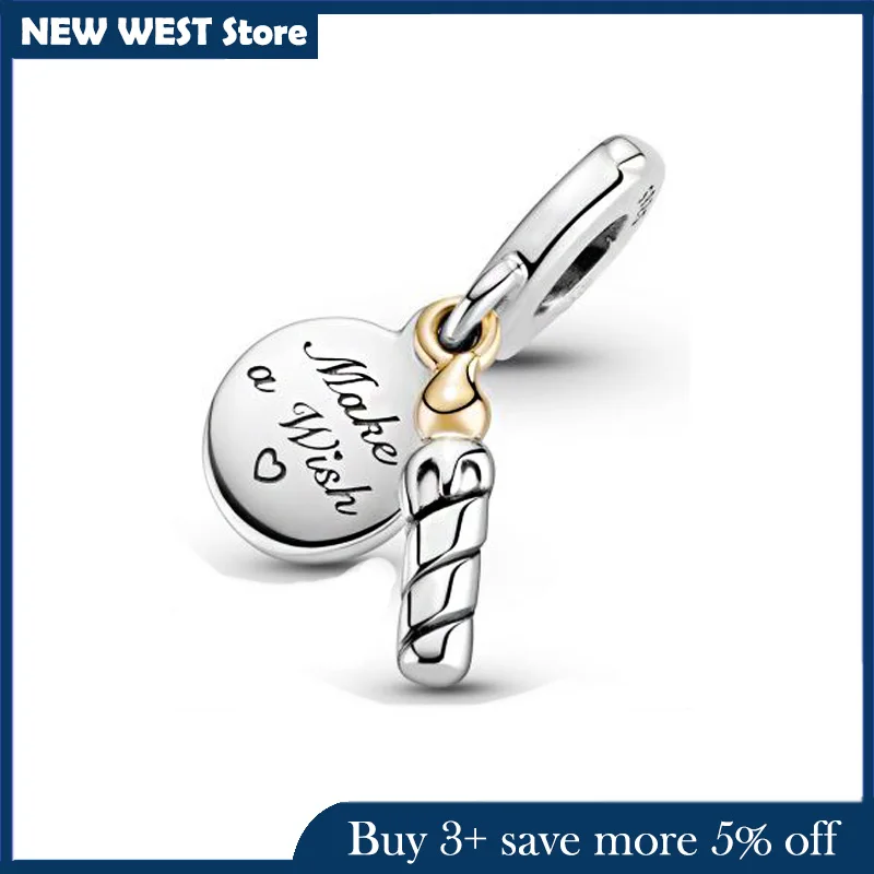 

2021 Spring 925 Sterling Silver Beads 14k Gold Two-tone Birthday Candle Dangle Charm Fit Original Pandora Bracelet Women Jewelry