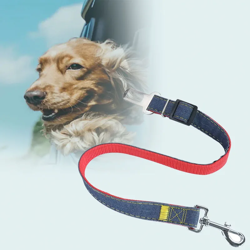 

Dog Cat Car Seat Belt Adjustable Harnesses Nylon and Jean Material Travel Clip Rope for Small Medium Dog Pet Safety Accessories.