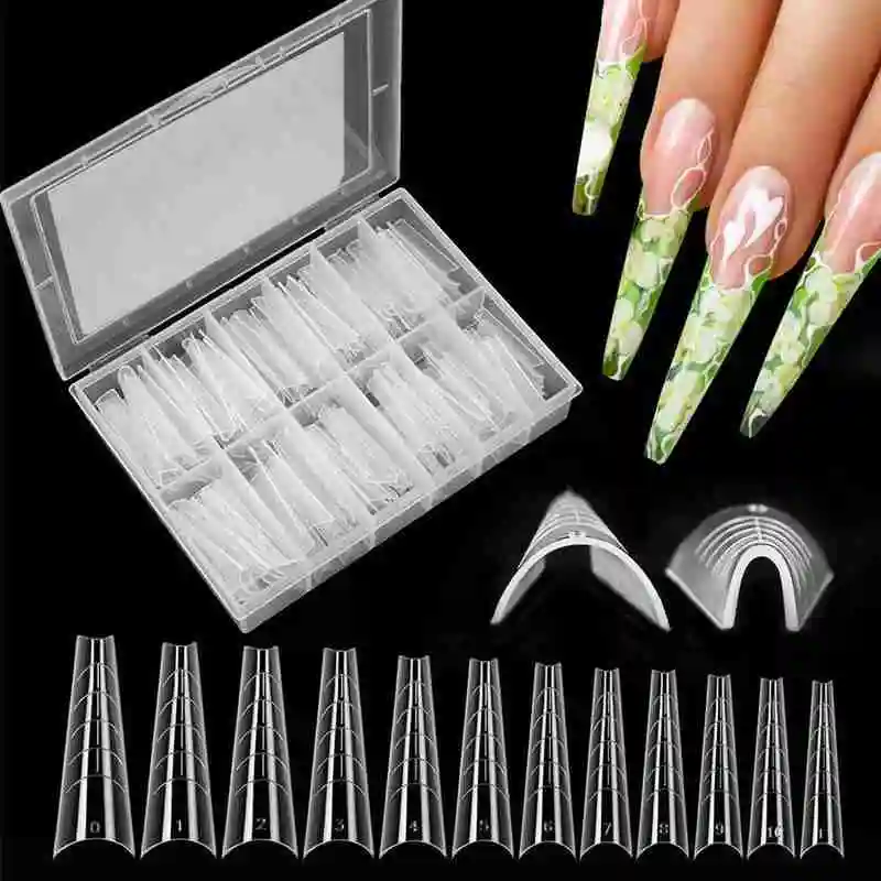 

100pcs Poly Nail Gel Full Cover Nail Forms Acrylic False Fake Nails Quick Building Mold Tips Dual Forms Nail Finger Extension