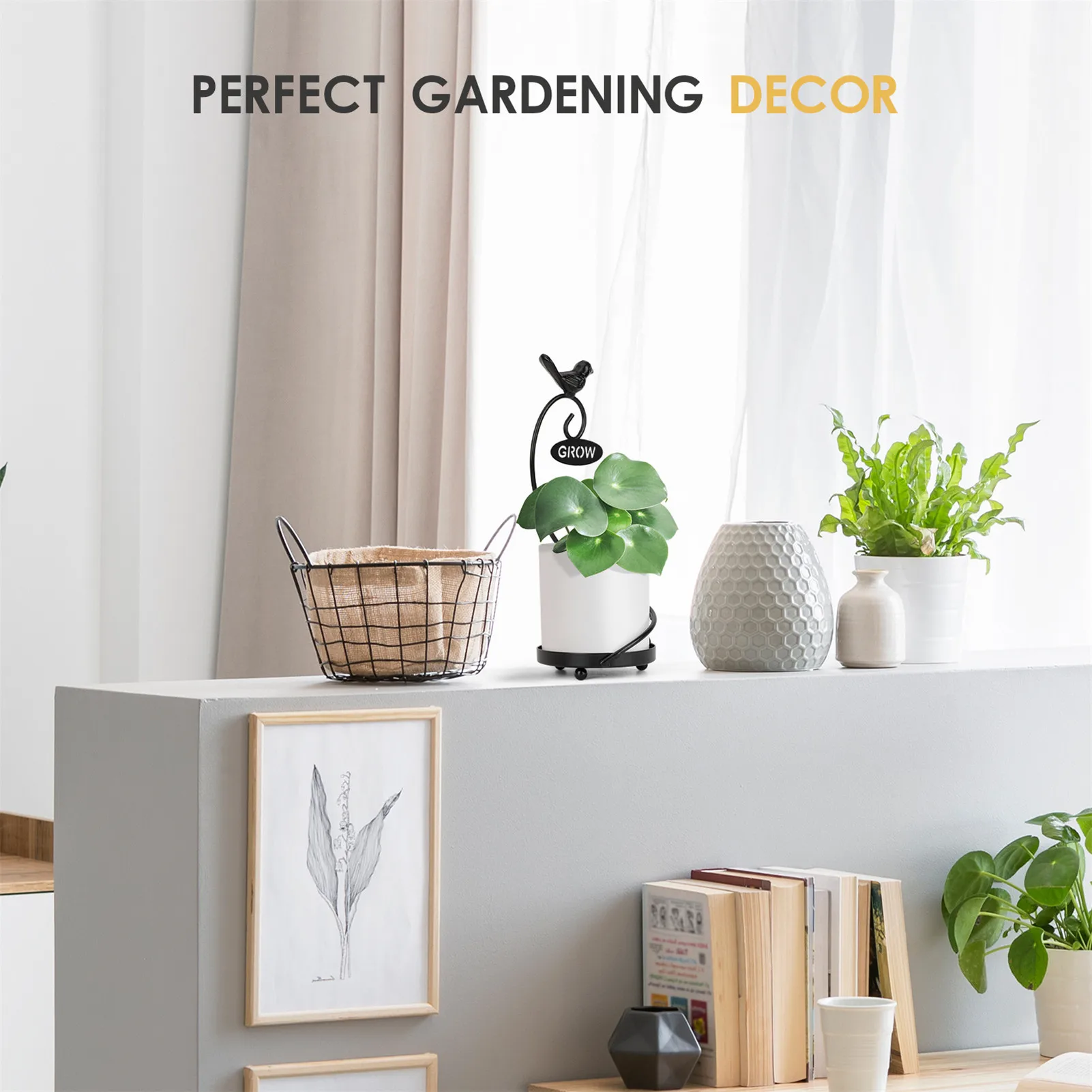 Подставка для растений черный металлический современный держатель цветов с