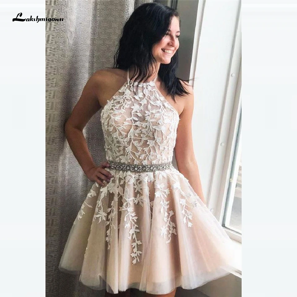 Кружевное короткое платье с лямкой на шее для выпускного вечера 2020 Сексуальные