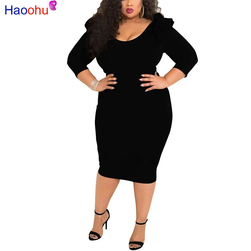 Женские вечерние платья HAOOHU черные белые синие красные облегающие с рюшами и