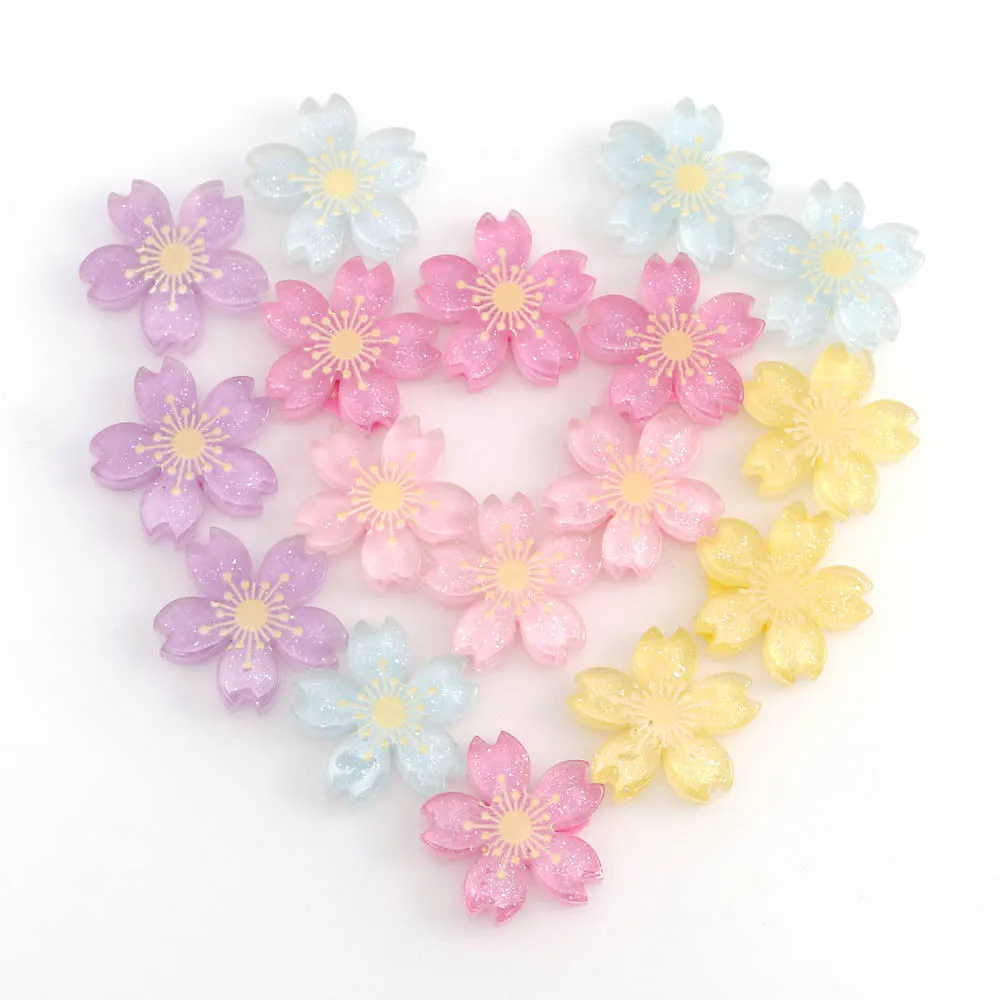20pcs beautiful diy mix color cherry blossoms resin flatback embellishment accessories scrapbooking crafts phone decoration 26mm free global shipping
