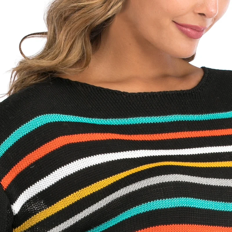 

Sweater Autumn Winter Women Striped Printed Rainbow Xmas Pullover Loose Long Sleeve O-neck warm Fashion Chic Top Female Clothing