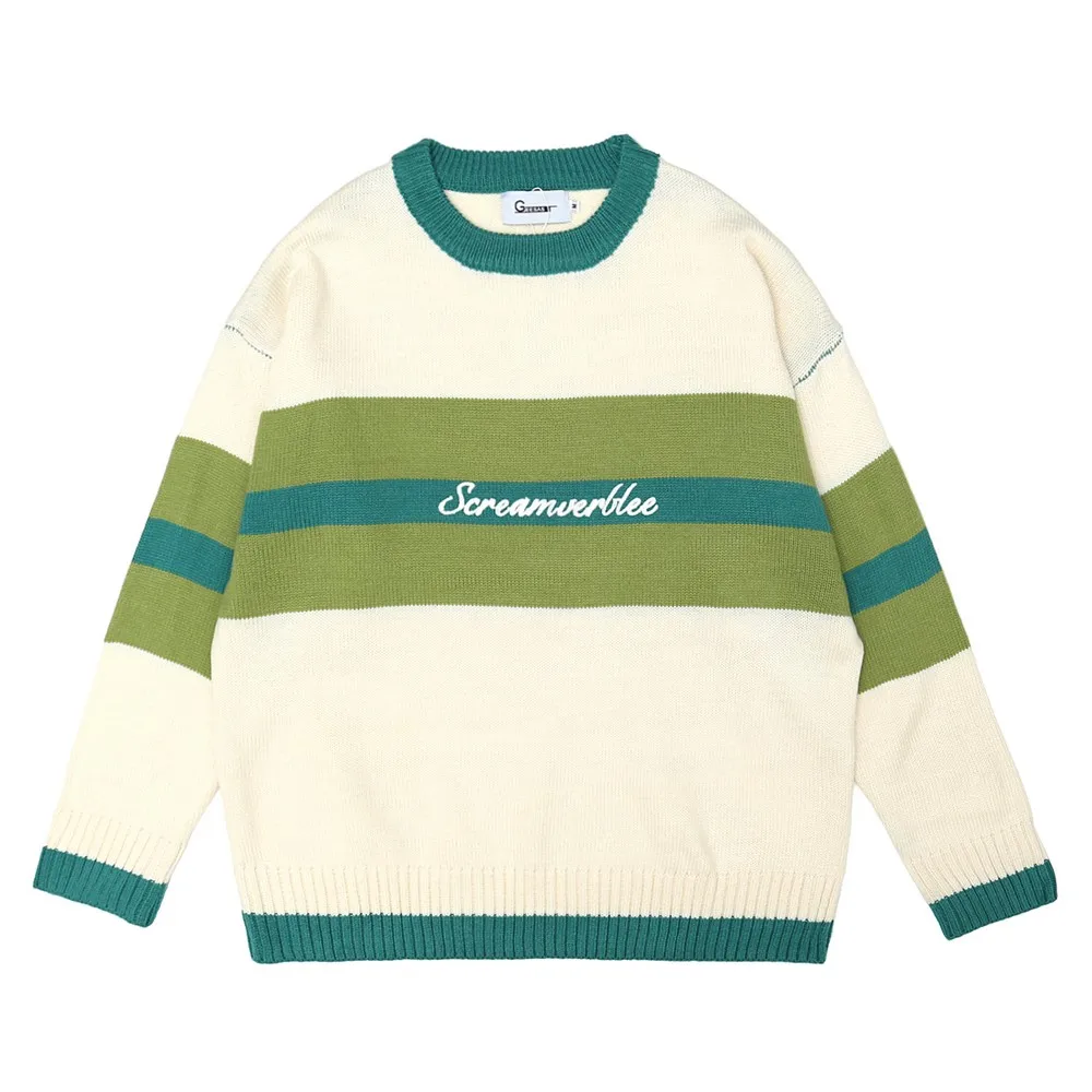 Полосатые забавные повседневные дизайнерские женские свитера оверсайз с