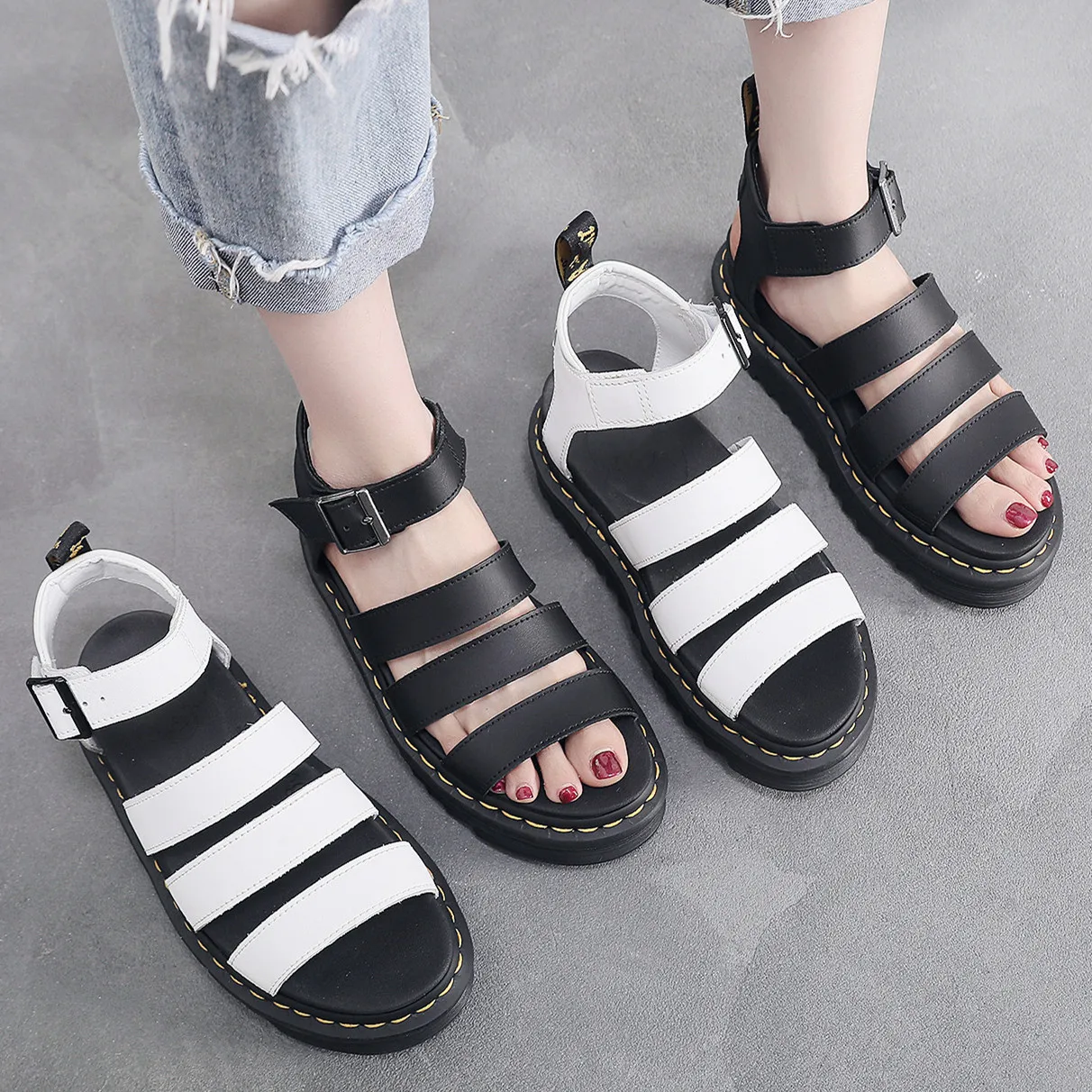 

YISHEN 2021 Summer British Shoes Woman Flats Platform Sandals Women Soft Leather Casual Open Toe Thick Bottom Wedges Women Shoes
