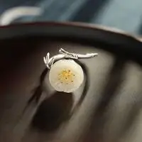 

Original Craft S925 Silver Inlaid Natural Hetian Jade Bud Vintage Bamboo Festival Oriental Beauty Elegant Women's Open Ring