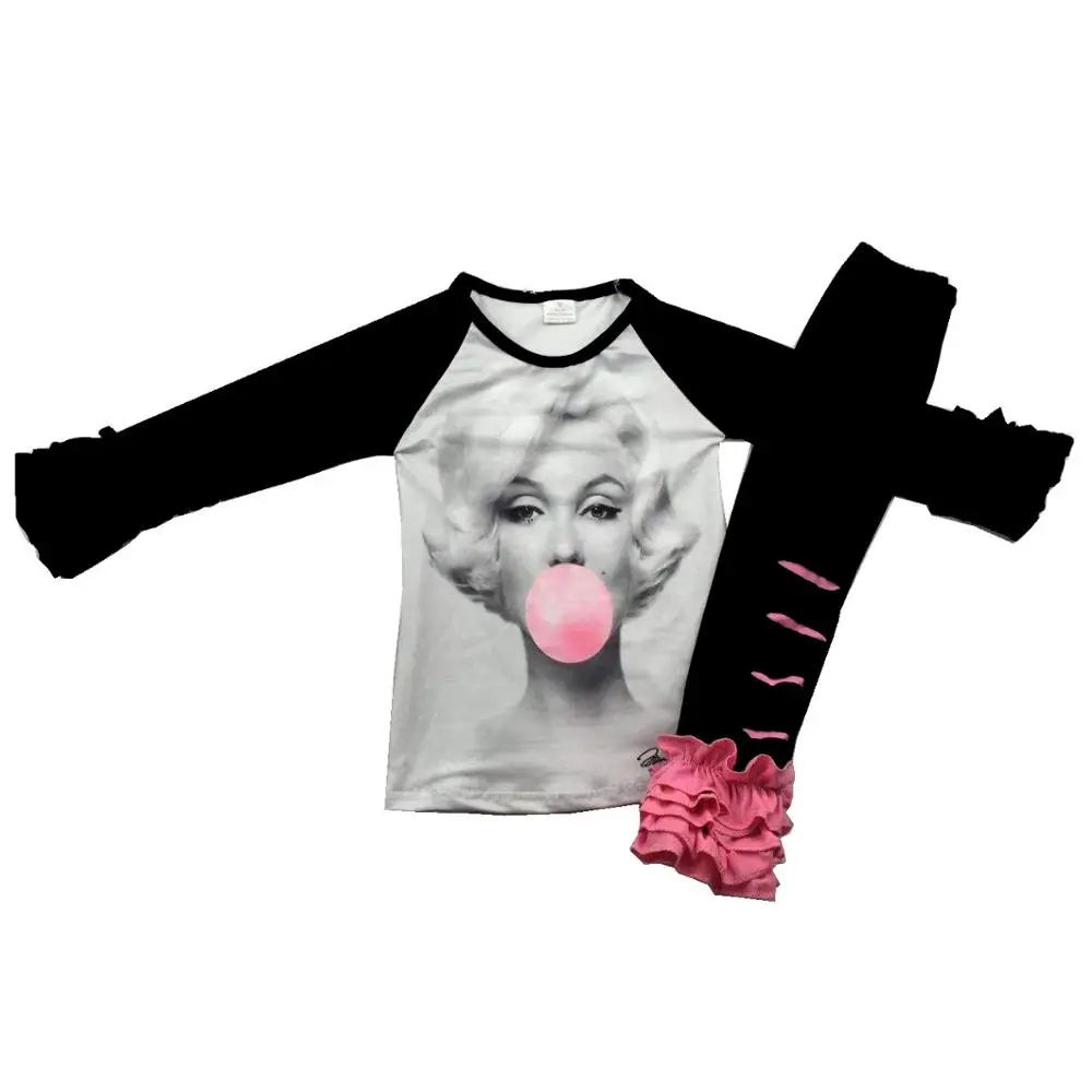 Лидер продаж Бутик Черный плиссированный топ с рисунком Мэрилин Монро Детские