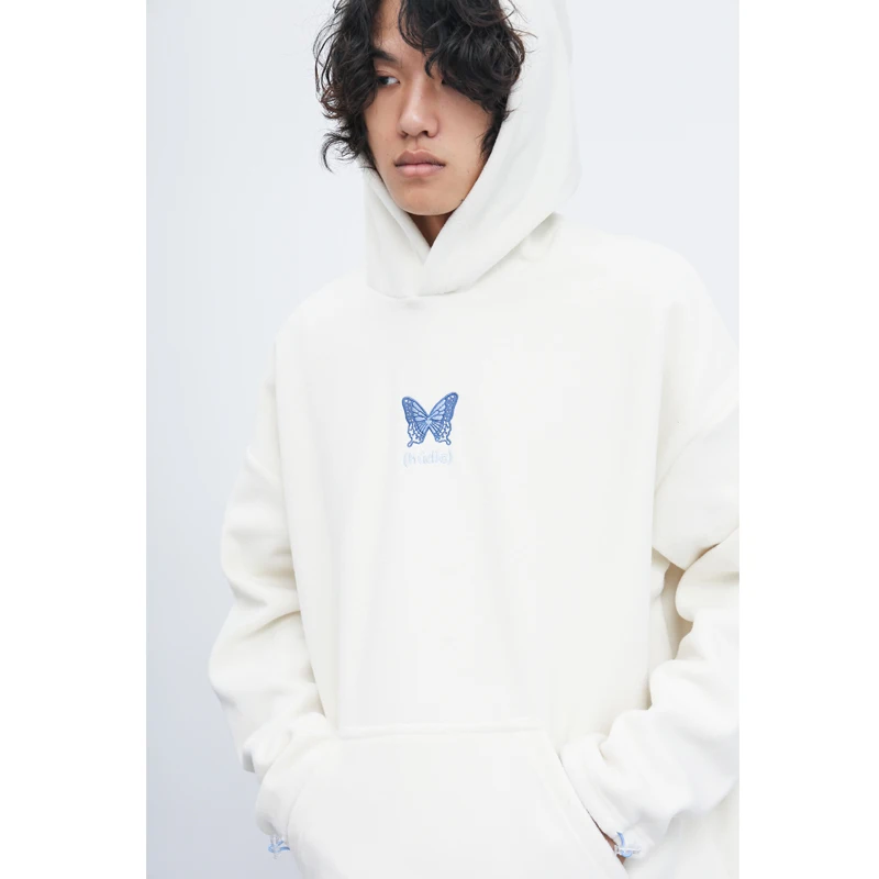 

UnaReta Man Hoodies Fleece Embroidery Butterfly Pullover Skateboard Hoody Hip Hop Sweatshirts Harajuku One Piece Hoodie Men