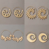 huatang trendy gold color round spiral earrings for women geometric carving star flower hoop earrings lady party jewelry brincos