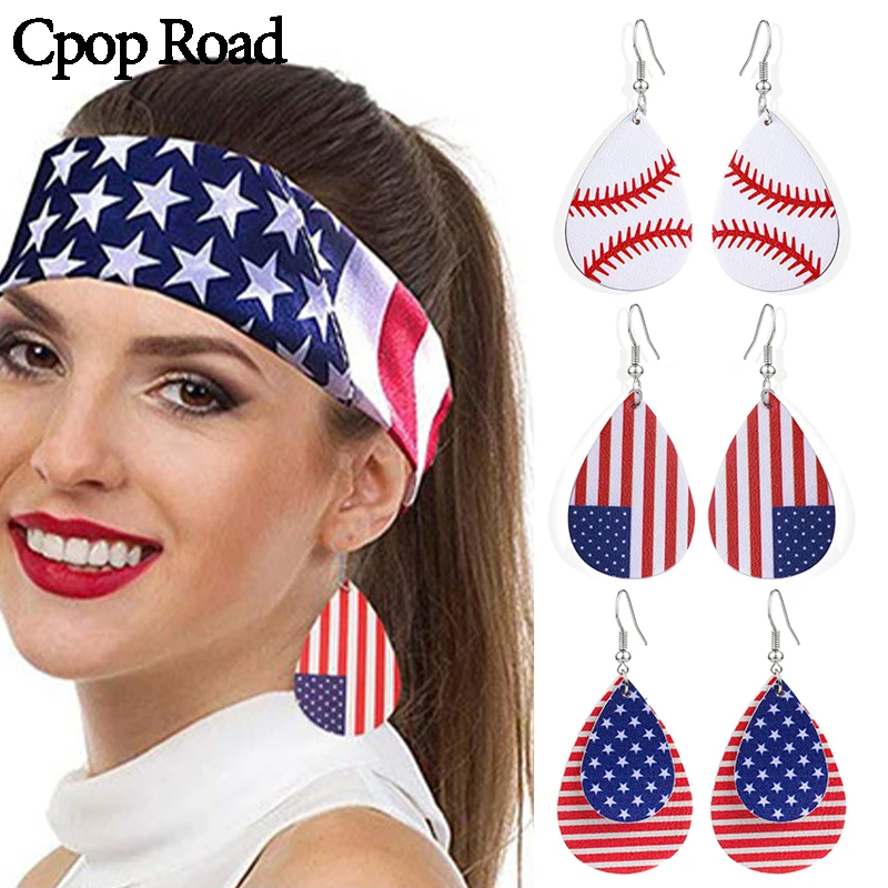 

Cpop Tennis American Flag Earrings Double Layer Leaf Water Drop PU Leather Earrings Fashion Jewelry Women Accessories Gift 2019
