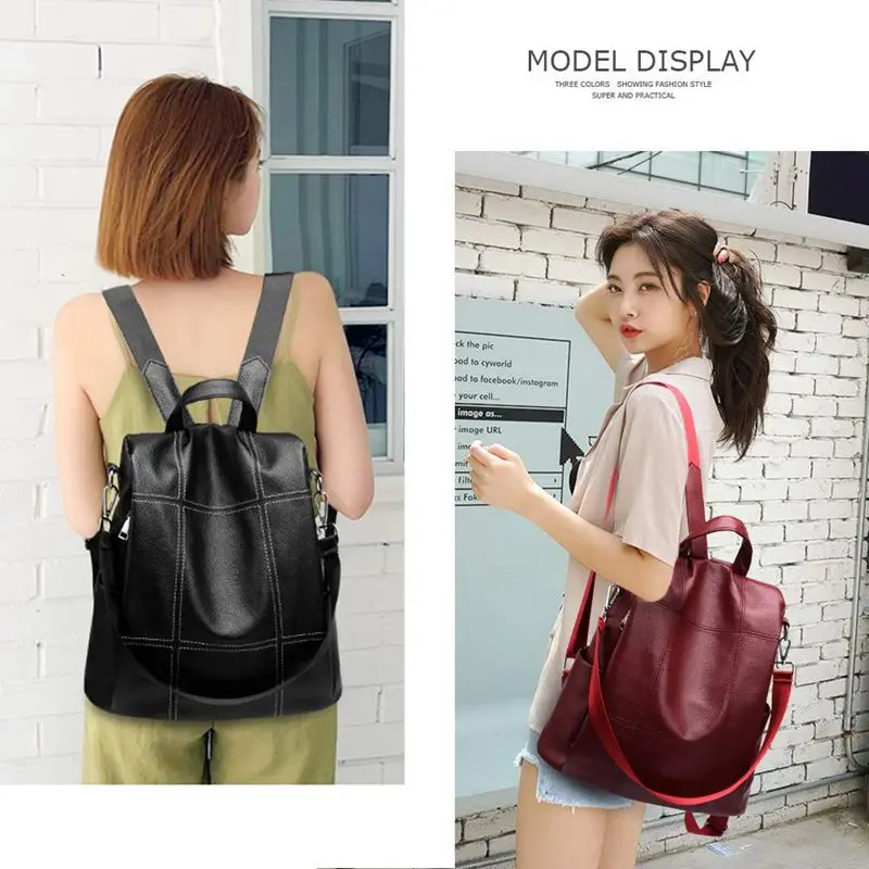 

Women Backpack Purse Waterproof Pu Leather Anti-Theft Rucksack Fashion School Shoulder Bag