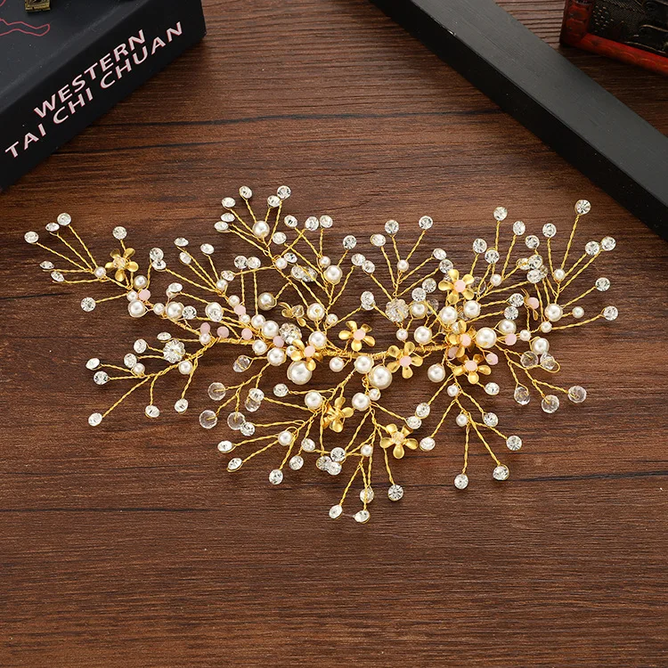 

Le Liin New Style Handmade HairBrialing Bridal Headpiece Hairpin Leaf Hairpin Pearl Hair Comb With Crystal