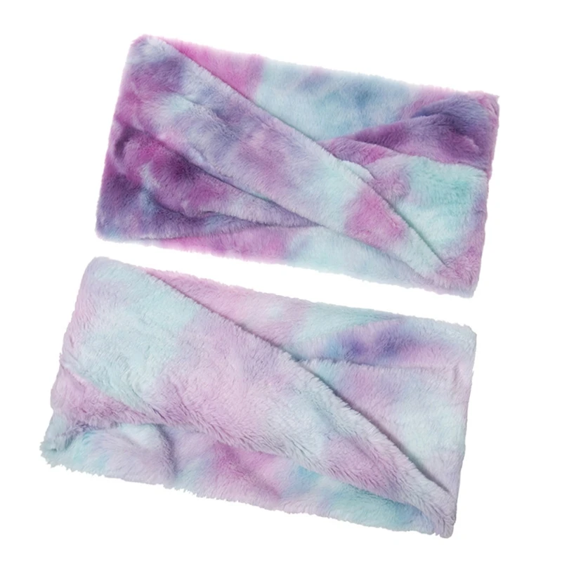 

3 Pieces Women Men Colorful Tie Dye Print Beanie Hat with Scarf Set Thicken Fuzzy Plush Outdoor Windproof Ski Cuffed Skull Cap N