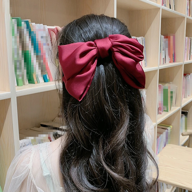 Заколка для волос ручной работы с большим бантом женская модный зажим лентой