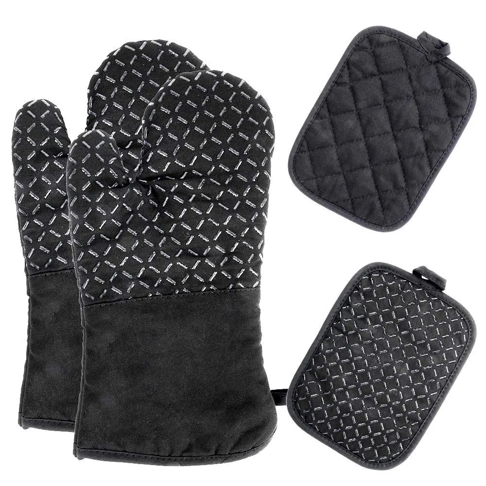 

Oven Mitts and Pot Holders,Heat Resistant Oven Glove with Non-Slip Silicone Surface, Safe for Cooking Baking (4 PCS)