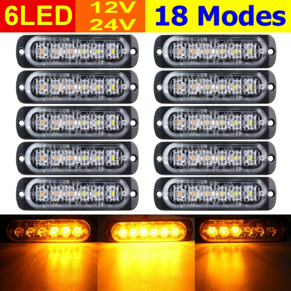 

10 Pcs Amber LED Strobe Light Bar Car UTV Hazard Flash Warning Emergency Signal