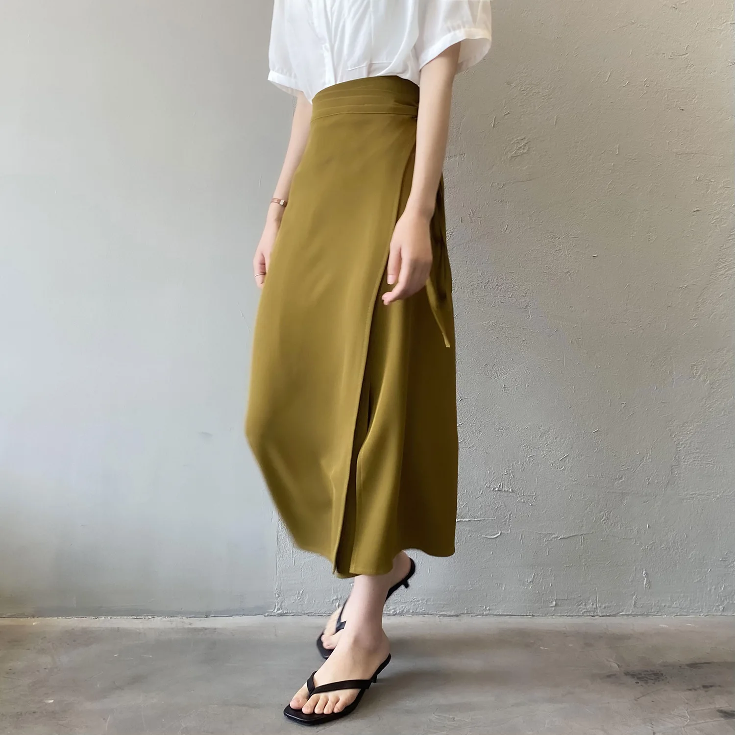 

One-Piece Skirt for Women 2021 Summer New Korean Style High Waist Lace-up Drape Mid-Length Skirt