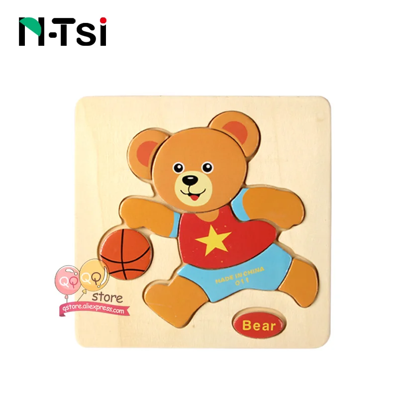 N-Tsi, детские деревянные головоломки, игрушки для малышей, Развивающие головоломки, Развивающие детские игрушки для детей, игры, Мультяшные животные, подарок, 3 года - Цвет: Bear