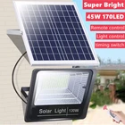 Уличный фонарь на солнечной батарее, водонепроницаемый светильник с дистанционным управлением, светодиодов, для сада, дорожек, улицы, ландшафта, настенная лампа, прожектор с солнечной батареей, 45 Вт