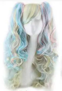 Длинные смешанные цвета волнистые плетеные 2 хвостика синтетические аниме